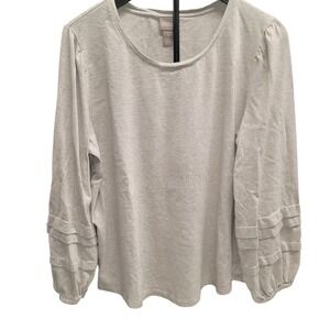 Chicos 3 Heather Gray Tiered Ruffle Sleeve Scoop Neck Knit Top Soft